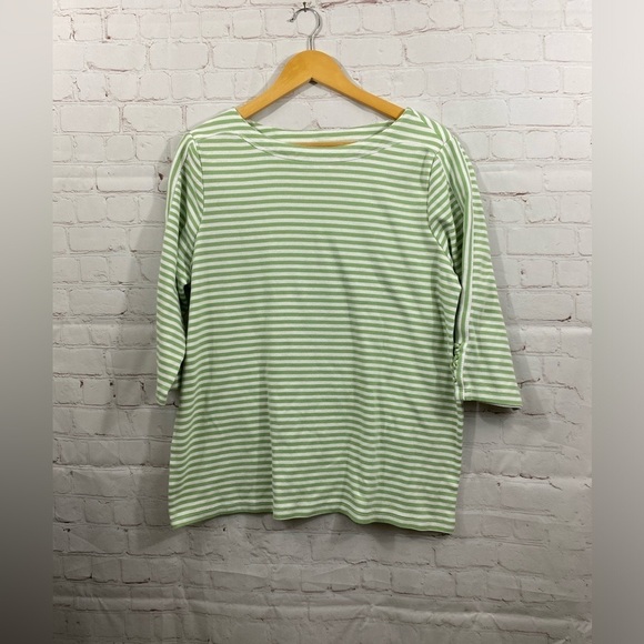 Blair Top Womens Size Large Green White Stripes 3/4 Sleeve Nautical Rope Detail - Picture 1 of 6
